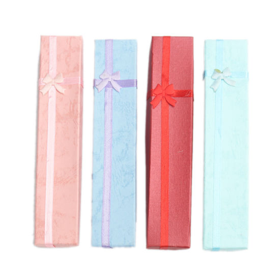 Picture of Paper Jewelry Gift Boxes Rectangle At Random Mixed Bowknot Pattern 20cm x 4cm , 2 PCs
