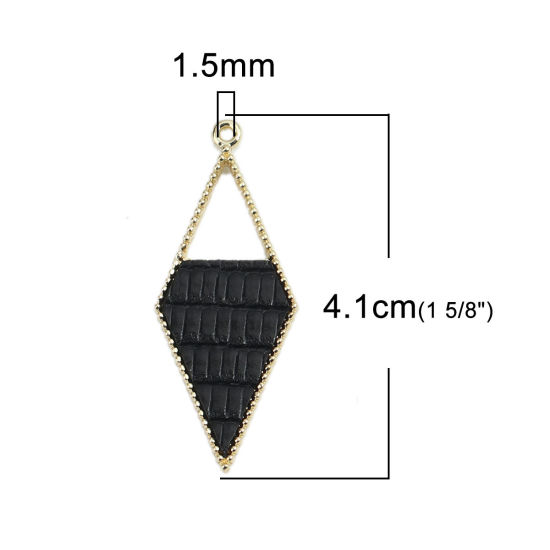 Picture of Zinc Based Alloy Pendants Rhombus Gold Plated Black Hollow 4.1cm x 1.7cm, 5 PCs