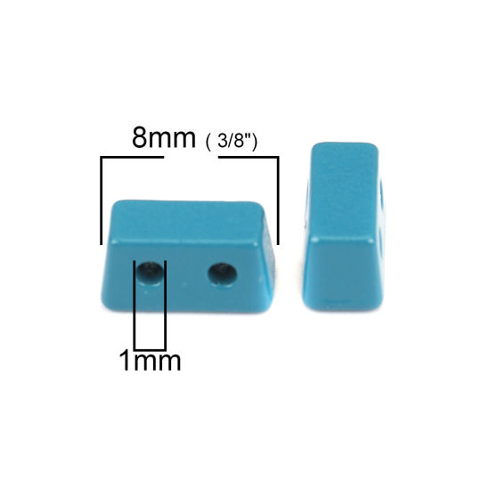 Picture of Zinc Based Alloy Enamel Spacer Beads Two Holes Trapezoid Peacock Blue About 8mm x 4mm, Hole: Approx 1mm, 10 PCs