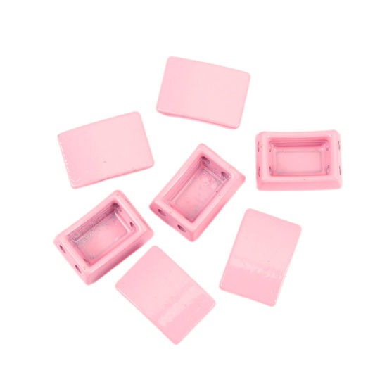 Picture of Zinc Based Alloy Enamel Spacer Beads Two Holes Rectangle Pink About 12mm x 8mm, Hole: Approx 1.1mm, 10 PCs