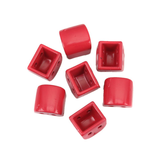 Picture of Zinc Based Alloy Enamel Spacer Beads Two Holes Arched Red About 8mm x 8mm, Hole: Approx 1mm, 10 PCs