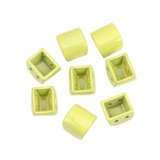Picture of Zinc Based Alloy Enamel Spacer Beads Two Holes Arched Pale Yellow About 8mm x 8mm, Hole: Approx 1mm, 10 PCs