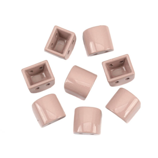 Picture of Zinc Based Alloy Enamel Spacer Beads Two Holes Arched Pale Pinkish Gray About 8mm x 8mm, Hole: Approx 1mm, 10 PCs