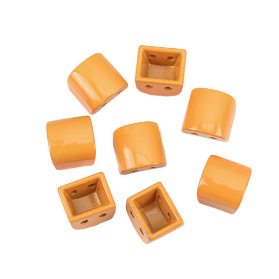 Picture of Zinc Based Alloy Enamel Spacer Beads Two Holes Arched Orange About 8mm x 8mm, Hole: Approx 1mm, 10 PCs