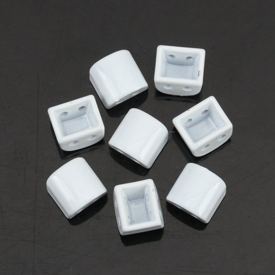 Picture of Zinc Based Alloy Enamel Spacer Beads Two Holes Arched White About 8mm x 8mm, Hole: Approx 1mm, 10 PCs