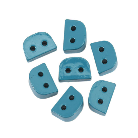 Picture of Zinc Based Alloy Enamel Spacer Beads Two Holes Arched Peacock Blue About 9mm x 6mm, Hole: Approx 1mm, 10 PCs