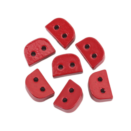 Picture of Zinc Based Alloy Enamel Spacer Beads Two Holes Arched Red About 9mm x 6mm, Hole: Approx 1mm, 10 PCs