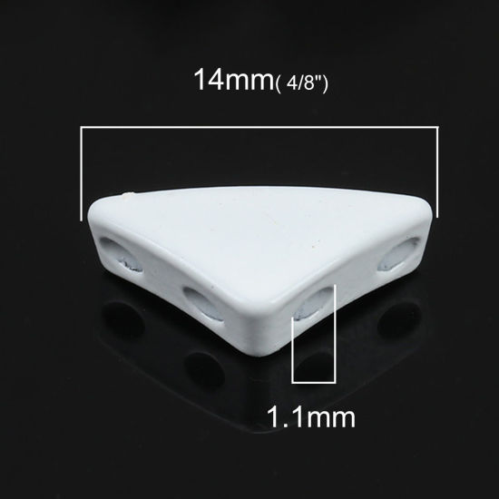 Immagine di Lega di Zinco Smalto Perline Due Fori Triangolo Bianco Circa 14mm x 7mm, Foro:Circa 1.1mm, 10 Pz