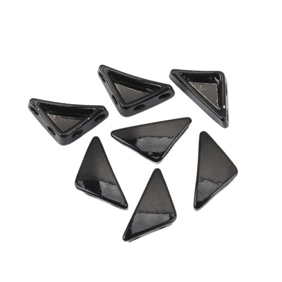 Picture of Zinc Based Alloy Enamel Spacer Beads Two Holes Triangle Black About 14mm x 7mm, Hole: Approx 1.1mm, 10 PCs