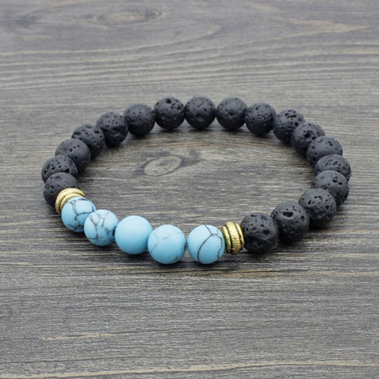 Image de Bracelets Raffinés Bracelets Délicats Bracelet de Perles en Turquoise ( Naturel ) Bleu Rond Elastique 17cm Long, 1 Pièce
