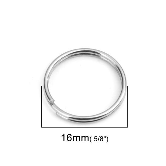 Picture of 50 PCs 16mm Dia., 1mm(18 gauge) 304 Stainless Steel Double Split Jump Rings Findings For Jewelry Making Silver Tone Round