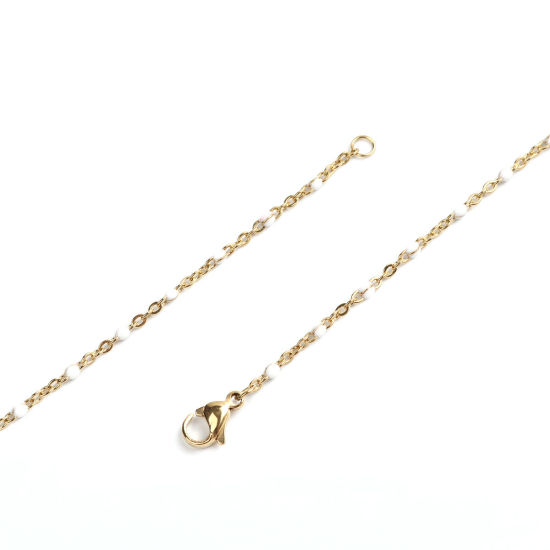 Bild von 304 Edelstahl Gliederkette Kette Halskette Vergoldet Weiß Emaille 60cm lang, 1 Strang