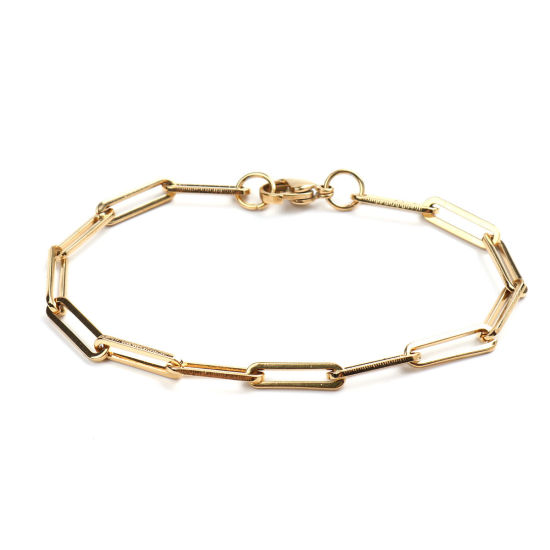 Picture of 1 Piece Vacuum Plating 304 Stainless Steel Bracelets Gold Plated Oval 18cm(7 1/8") long