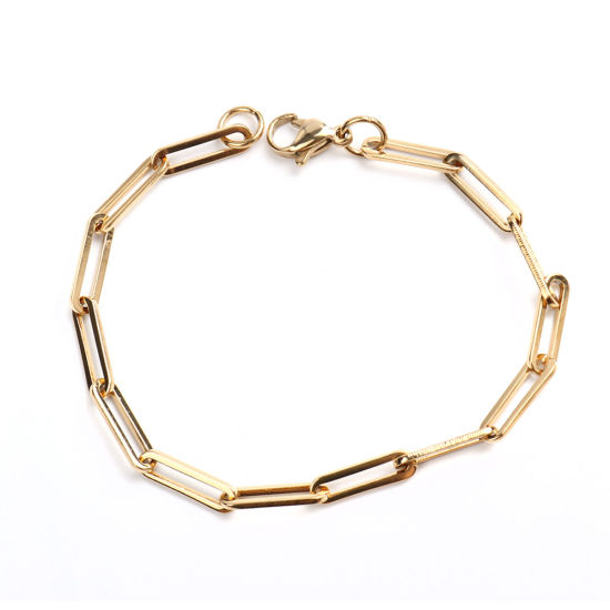 Picture of 304 Stainless Steel Bracelets Gold Plated Oval 18cm(7 1/8") long, 1 Piece