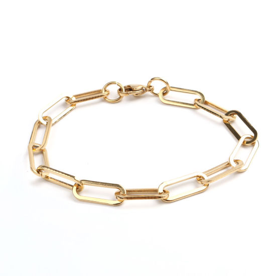 Picture of 1 Piece Vacuum Plating 304 Stainless Steel Bracelets Gold Plated Oval 18.5cm(7 2/8") long