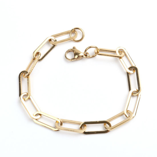 Picture of 1 Piece Vacuum Plating 304 Stainless Steel Bracelets Gold Plated Oval 18.5cm(7 2/8") long