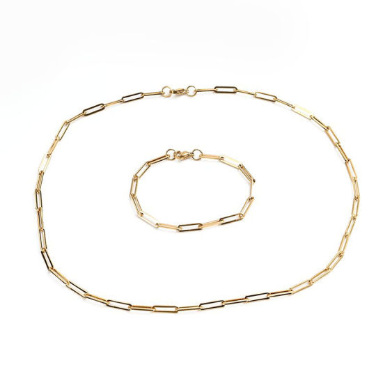 Picture of 1 Set Vacuum Plating 304 Stainless Steel Jewelry Necklace Bracelets Set Gold Plated Oval 50cm(19 5/8") long, 19cm(7 4/8") long