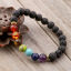 Immagine di Natural Lava Rock Yoga Healing Elastic Dainty Bracelets Delicate Bracelets Beaded Bracelet Black Gold Plated Round 18.5cm(7 2/8") long, 1 Piece
