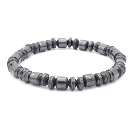Picture of Synthetic Hematite Elastic Dainty Bracelets Delicate Bracelets Beaded Bracelet Silver-gray Cylinder 18cm(7 1/8") long, 1 Piece