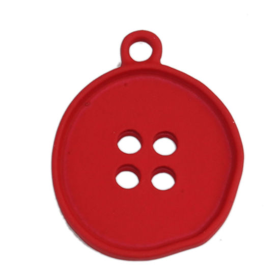 Picture of Zinc Based Alloy Charms Button Red Hollow 23mm x 19mm, 10 PCs