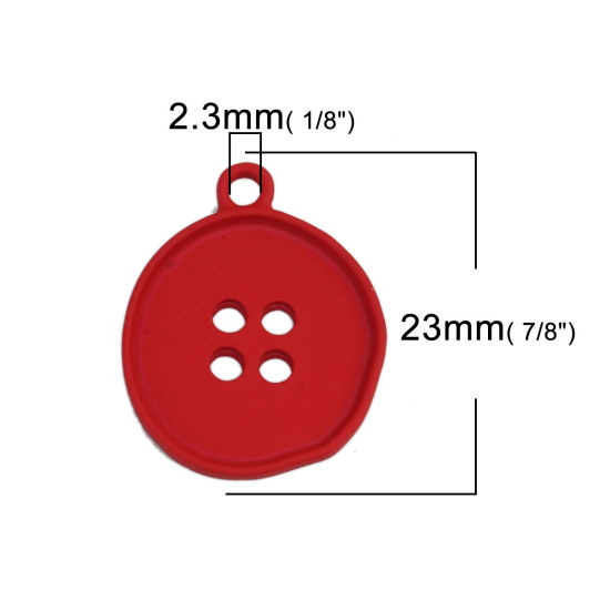 Picture of Zinc Based Alloy Charms Button Red Hollow 23mm x 19mm, 10 PCs