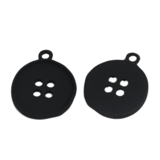 Picture of Zinc Based Alloy Charms Button Black Hollow 23mm x 19mm, 10 PCs