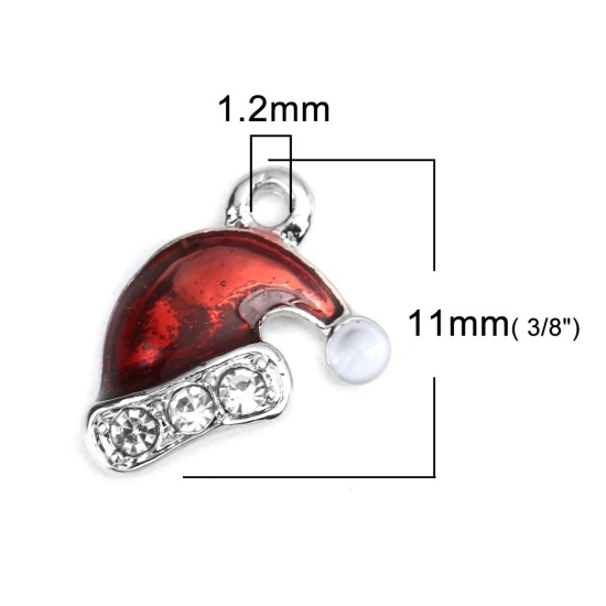 Imagen de Zamak Colgantes Charms Sombreros de la Navidad Tono de Plata Rojo Esmalte 11mm x 9mm, 5 Unidades