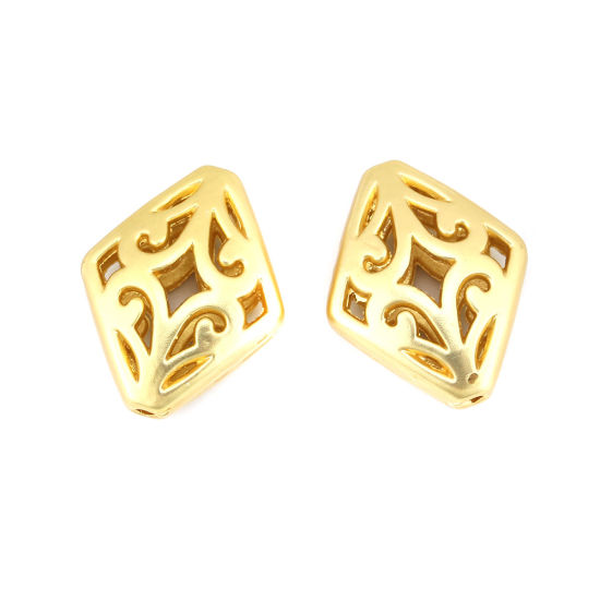 Immagine di Lega di Zinco Perline Rombo Oro Opaco Filigrana Scolpisce Circa 17mm x 14mm, Foro:Circa 1mm, 5 Pz