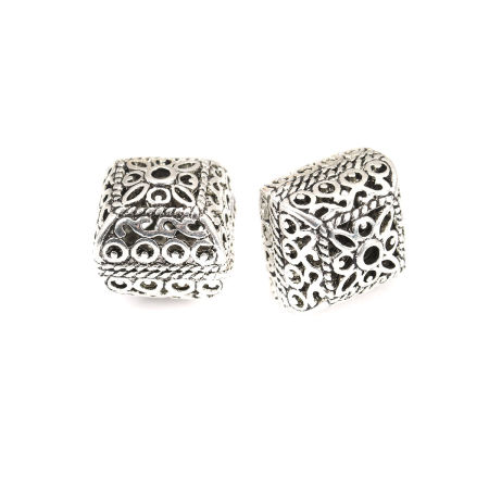 Zinc Based Alloy Spacer Beads Square Antique Silver Color Carved Pattern About 14mm x 14mm, Hole: Approx 1.8mm, 5 PCs