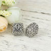 Picture of Zinc Based Alloy Spacer Beads Square Antique Silver Color Carved Pattern About 14mm x 14mm, Hole: Approx 1.8mm, 5 PCs