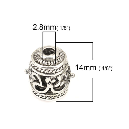 Picture of Zinc Based Alloy Spacer Beads Oval Antique Silver Color Flower About 14mm x 13mm, Hole: Approx 2.8mm, 5 PCs