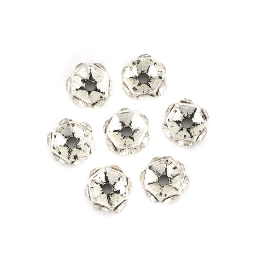 Immagine di Lega di Zinco Perline Tondo Argento Antico Trasparente Strass Circa 7mm Dia, Foro:Circa 1.2mm, 10 Pz