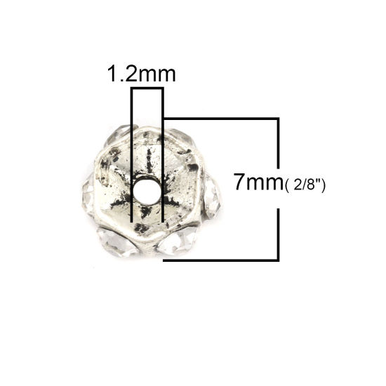 Immagine di Lega di Zinco Perline Tondo Argento Antico Trasparente Strass Circa 7mm Dia, Foro:Circa 1.2mm, 10 Pz