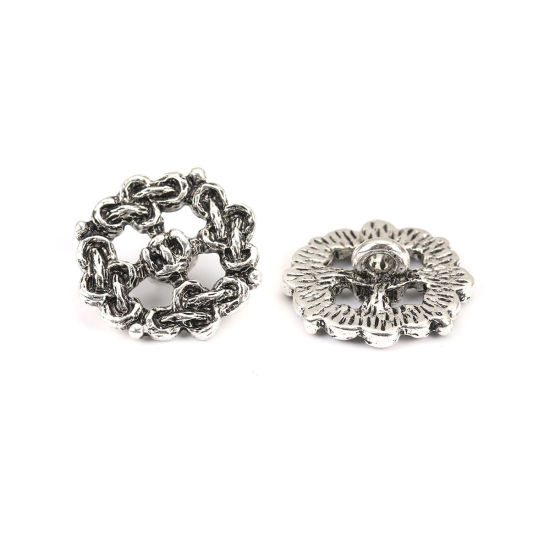 Picture of Zinc Based Alloy Metal Sewing Shank Buttons Circle Ring Antique Silver Color Celtic Knot Carved 17mm Dia., 10 PCs
