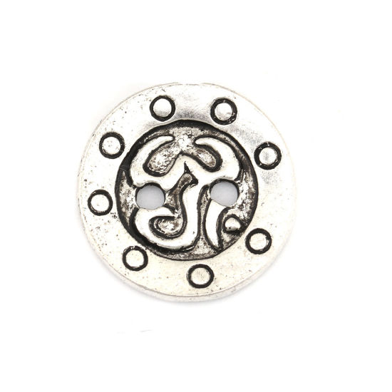 Imagen de Zamak Metal Botón de Costura Ronda Plata Antigua Símbolo de OM 16mm Dia, 10 Unidades