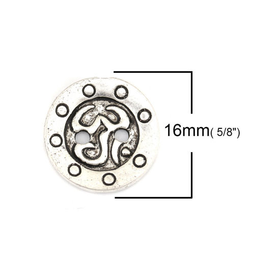 Imagen de Zamak Metal Botón de Costura Ronda Plata Antigua Símbolo de OM 16mm Dia, 10 Unidades