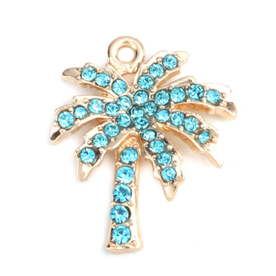 Picture of Zinc Based Alloy Charms Tree Gold Plated Blue Rhinestone 22mm x 18mm, 2 PCs