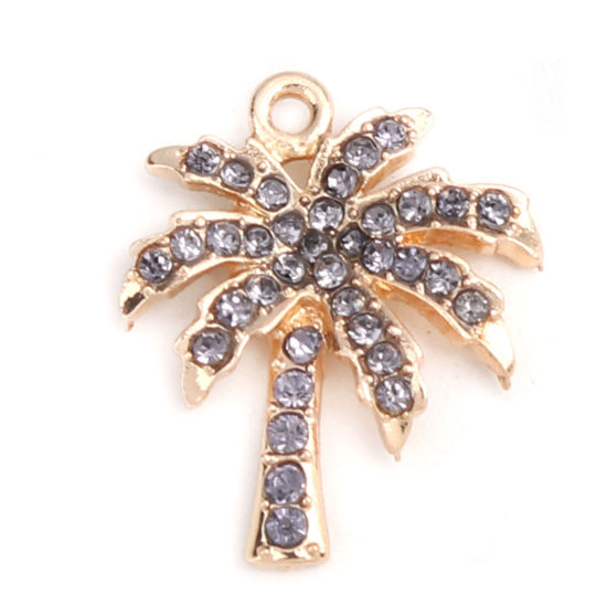 Picture of Zinc Based Alloy Charms Tree Gold Plated Gray Rhinestone 22mm x 18mm, 2 PCs