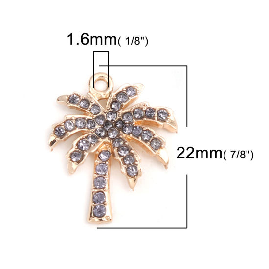 Picture of Zinc Based Alloy Charms Tree Gold Plated Gray Rhinestone 22mm x 18mm, 2 PCs