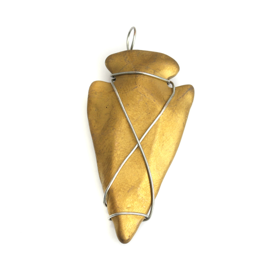 Picture of (Grade B) Hematite ( Natural ) Pendants Golden Arrowhead Wrapped 5.3cm x 2.5cm, 1 Piece