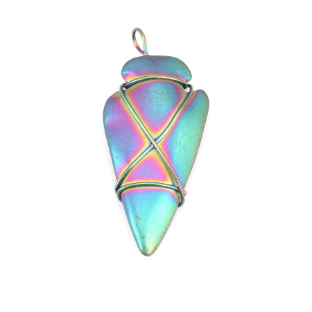 (Grade B) Hematite ( Natural ) Pendants Multicolor Arrowhead Wrapped 5.3cm x 2.5cm, 1 Piece