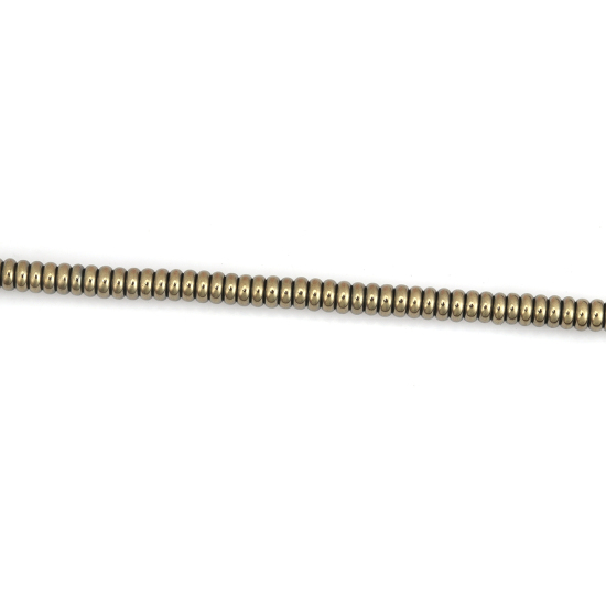 Bild von (Klasse B) Hämatit ( Natur ) Perlen Flachrund Sektfarben ca. 4mm D., Loch:ca. 1mm, 40.5cm lang, 1 Strang (ca. 208 Stück/Strang)