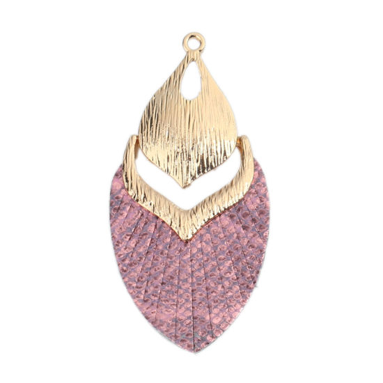 Picture of Zinc Based Alloy & PU Pendants Gold Plated Red Fish Scale 6.2cm x 3cm, 5 PCs