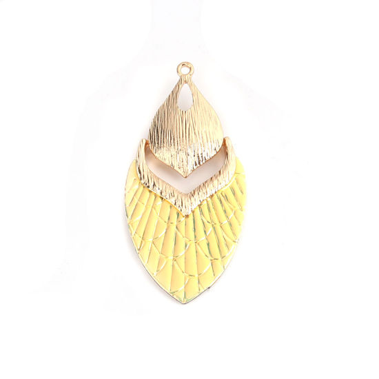 Picture of Zinc Based Alloy & PU Pendants Gold Plated Yellow Fish Scale AB Rainbow Color 6.2cm x 3cm, 5 PCs