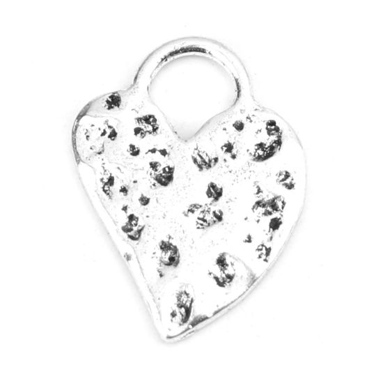 Immagine di Lega di Zinco Charms Cuore Argento Antico Polka Dot 21mm x 16mm , 20 Pz