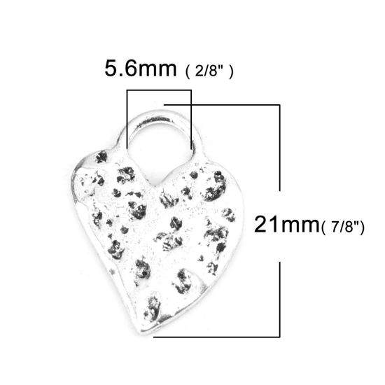 Immagine di Lega di Zinco Charms Cuore Argento Antico Polka Dot 21mm x 16mm , 20 Pz