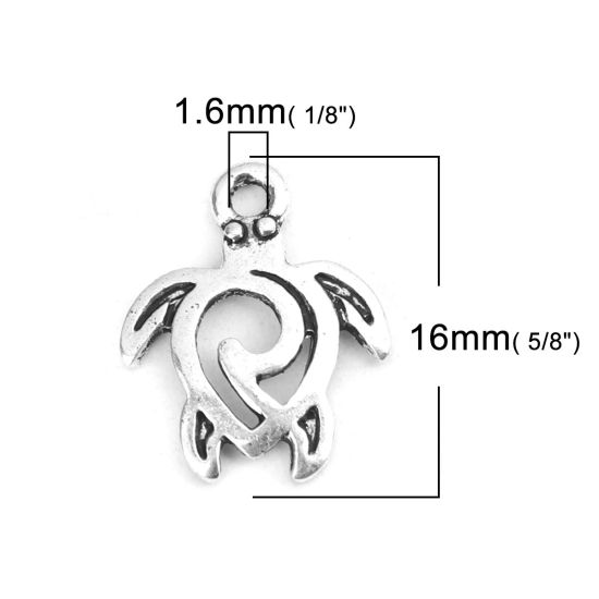 亜鉛合金 チャーム 海亀 銀古美 透かし 16mm x 12mm、 50 個 の画像