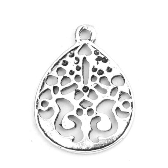 Immagine di Lega di Zinco Charms Goccia Argento Antico Filigrana 21mm x 16mm , 20 Pz
