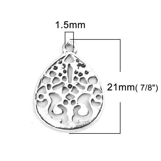 Immagine di Lega di Zinco Charms Goccia Argento Antico Filigrana 21mm x 16mm , 20 Pz