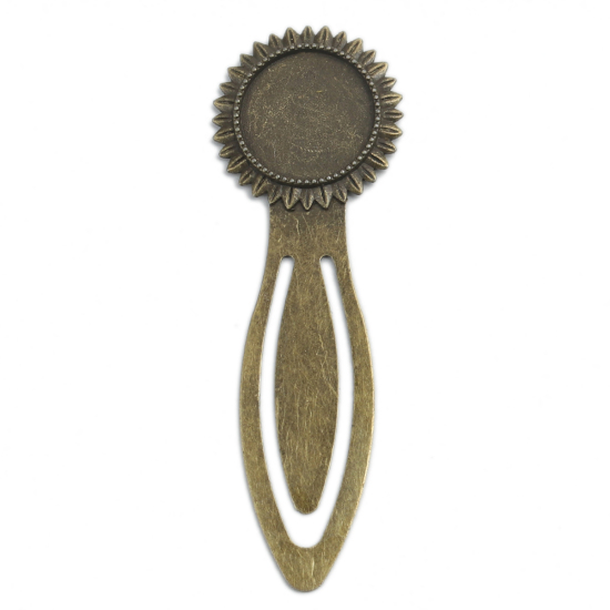 Picture of Zinc Based Alloy Bookmark Round Antique Bronze Cabochon Settings (Fit 18mm Dia.) Stripe 7.7cm x 2.6cm, 200 PCs